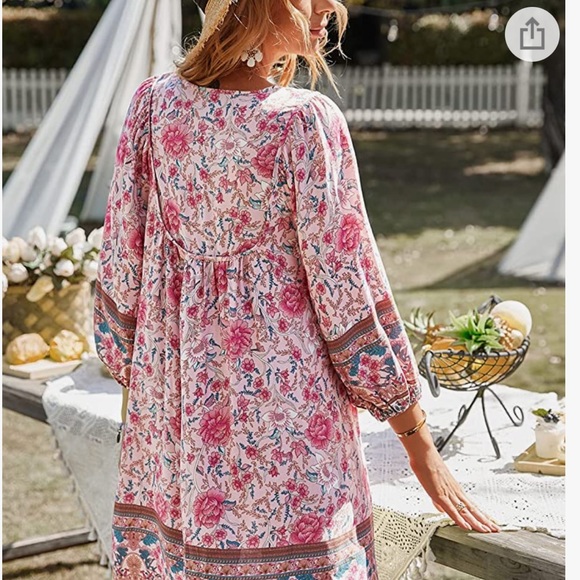 Boho Dress 3/4 Length Sleeve Small Summer - Picture 2 of 6